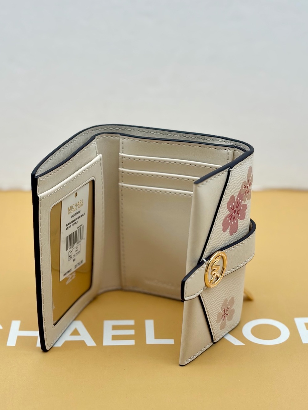 Michael Kors Ivory Compact Wallet with Pink Floral Accents - Picture 10 of 12